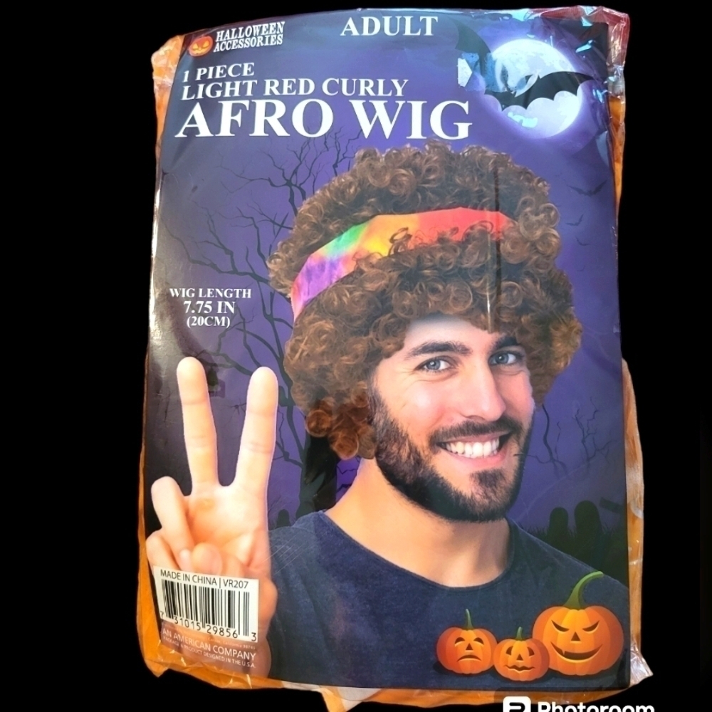 New Adult light Red Curly Afro Wig 7.75 in with headband unisex
